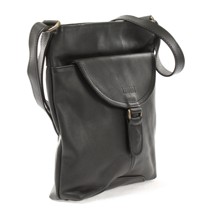 Leconi Umhängetasche Schultertasche Damen Herren Used Look Leder schwarz LE3072 Super Rabatt