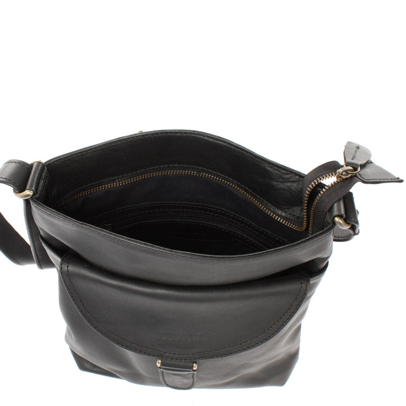 Leconi Umhängetasche Schultertasche Damen Herren Used Look Leder schwarz LE3072 Super Rabatt