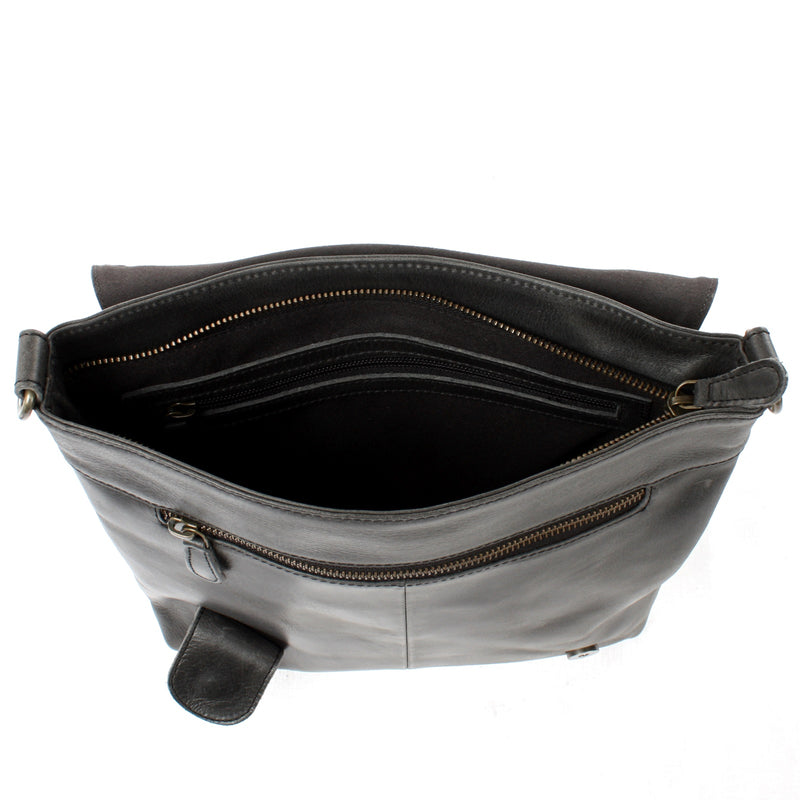 Leconi Umhängetasche Ledertasche Damen Schultertasche Leder dunkelgrau LE3073 Riesige Rabatte