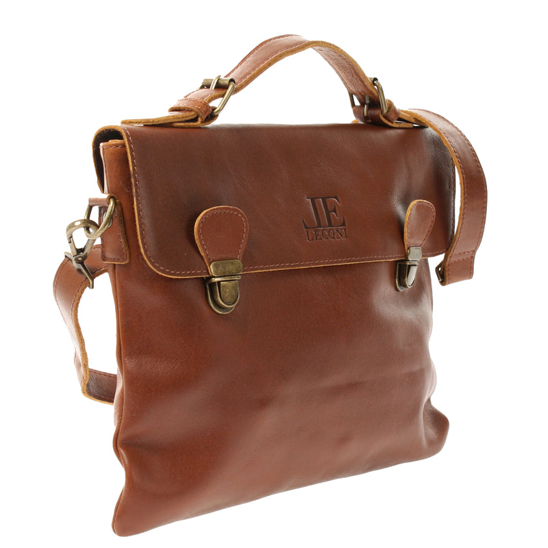 Leconi kleine Umhängetasche Schultertasche Damen und Herren Leder braun LE3079 Clearance-Verkauf