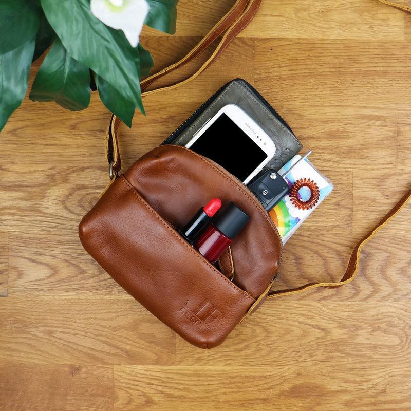 Leconi kleine Umhängetasche Ledertasche Damentasche Schultertasche Leder braun LE3080 Kostenloser Versand international