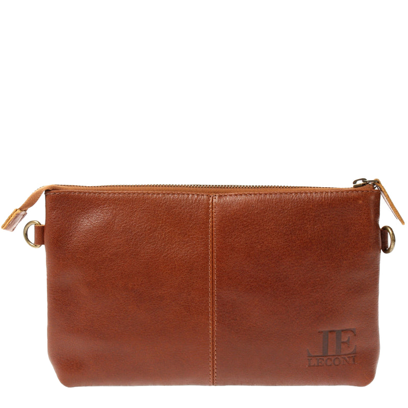 Leconi kleine Umhängetasche Schultertasche Damentasche Clutch Leder braun LE3081 Fabrikladen
