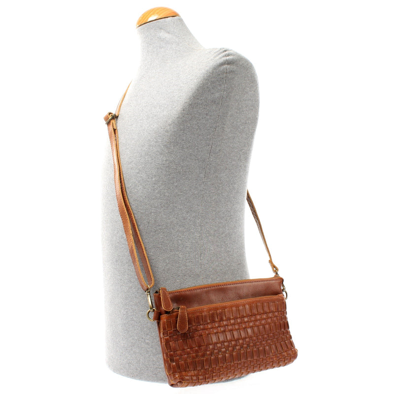 Leconi kleine Umhängetasche Schultertasche Damentasche Clutch Leder braun LE3081 Fabrikladen