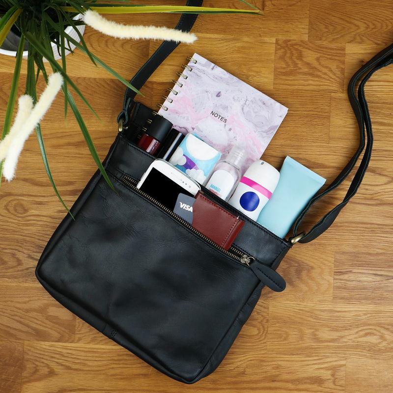 Leconi Umhängetasche Schultertasche Freizeittasche Damentasche Leder schwarz LE3058 Begrenzt auf 3 Tage