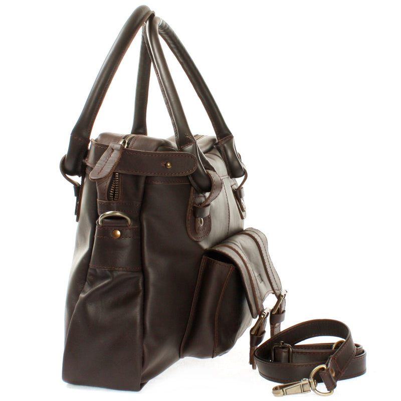 Leconi Schultertasche Henkeltasche Damentasche Handtasche Leder dunkelbraun LE0050 Speichern exportieren