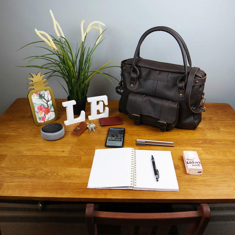 Leconi Schultertasche Henkeltasche Damentasche Handtasche Leder dunkelbraun LE0050 Speichern exportieren