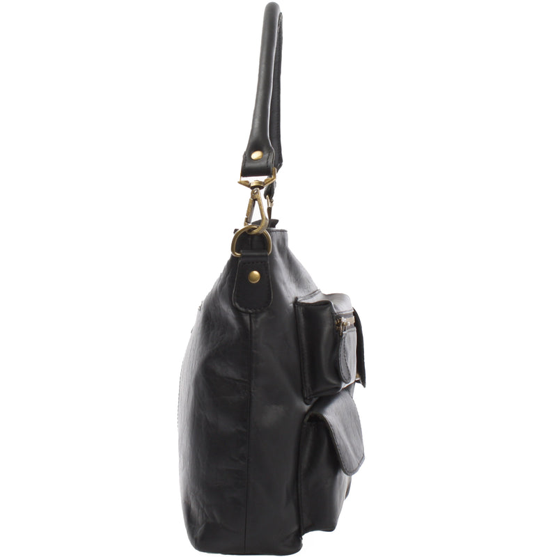 Leconi Schultertasche Umhängetasche Ledertasche Leder Damen schwarz LE0062 Black Friday Preise