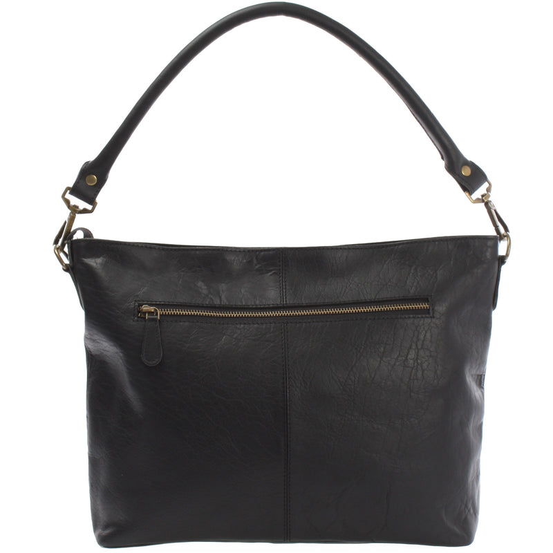 Leconi Schultertasche Umhängetasche Ledertasche Leder Damen schwarz LE0062 Black Friday Preise