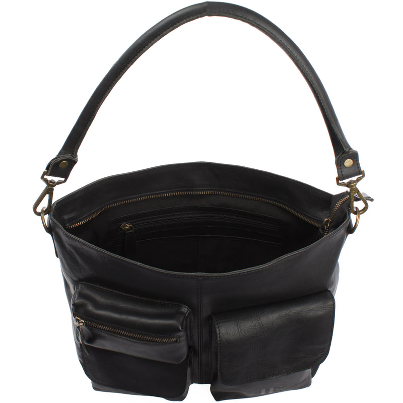 Leconi Schultertasche Umhängetasche Ledertasche Leder Damen schwarz LE0062 Black Friday Preise