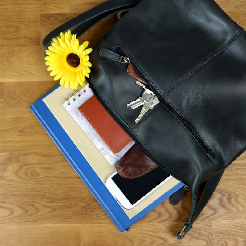 Leconi Umhängetasche Beuteltasche Ledertasche Damentasche Leder dunkelgrau LE0064 zollfrei