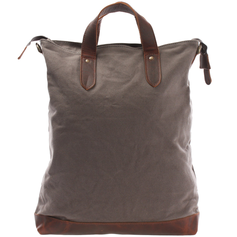 Leconi Shopper Henkeltasche Damen Canvas Leder braun grau LE0037 Rabatte dieses Monats