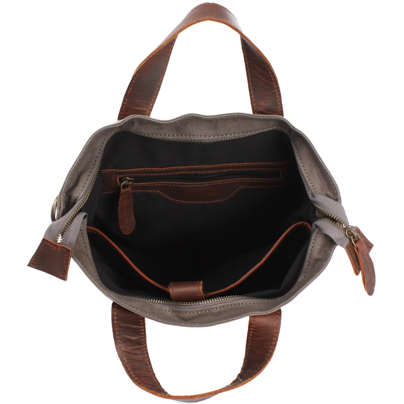 Leconi Shopper Henkeltasche Damen Canvas Leder braun grau LE0037 Rabatte dieses Monats