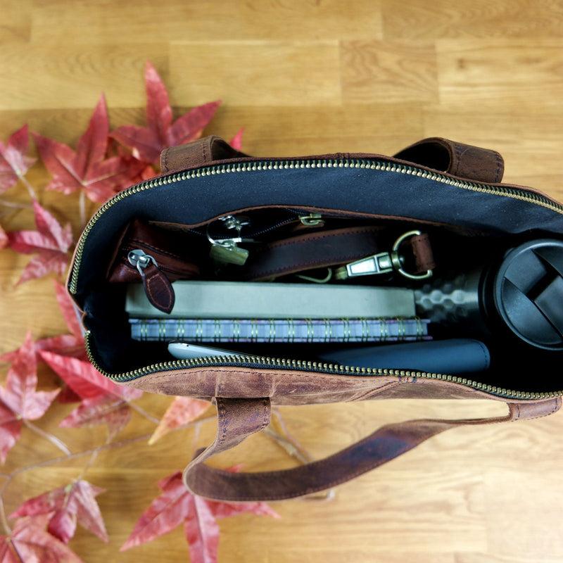 Leconi Shopper Schultertasche Damen Handtasche Ledertasche Henkeltasche Leder schlamm LE0060 2025