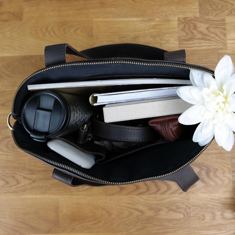 Leconi Shopper Schultertasche Damen Handtasche Ledertasche Henkeltasche Leder dunkelbraun LE0060 Online