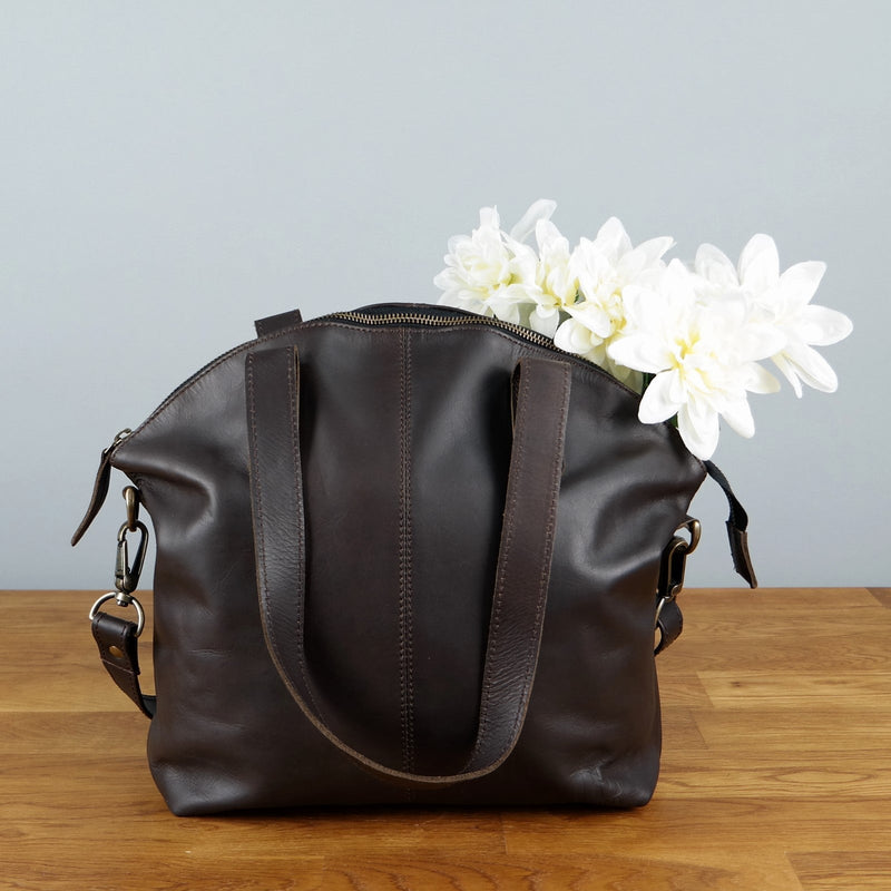Leconi Shopper Schultertasche Damen Handtasche Ledertasche Henkeltasche Leder dunkelbraun LE0060 Online