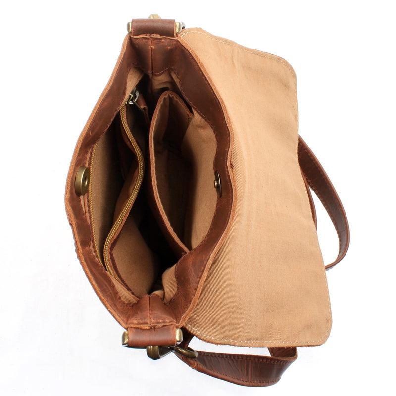 Leconi kleine Umhängetasche Damentasche Herrentasche Ledertasche braun LE3033 Outlet