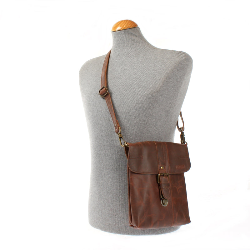 Leconi kleine Umhängetasche Damentasche Herrentasche Ledertasche braun LE3033 Outlet