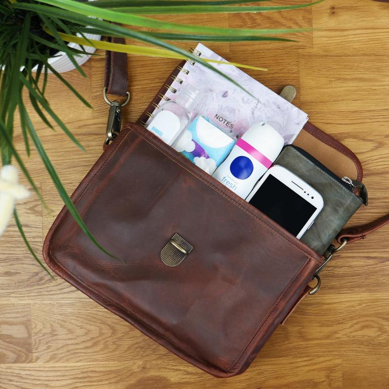 Leconi kleine Schultertasche Ledertasche Damentasche Leder braun LE3041 Auslauf