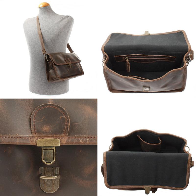 Leconi Schultertasche Umhängetasche Damen Leder gewachstes Rindsleder schlamm LE3044 Angebote