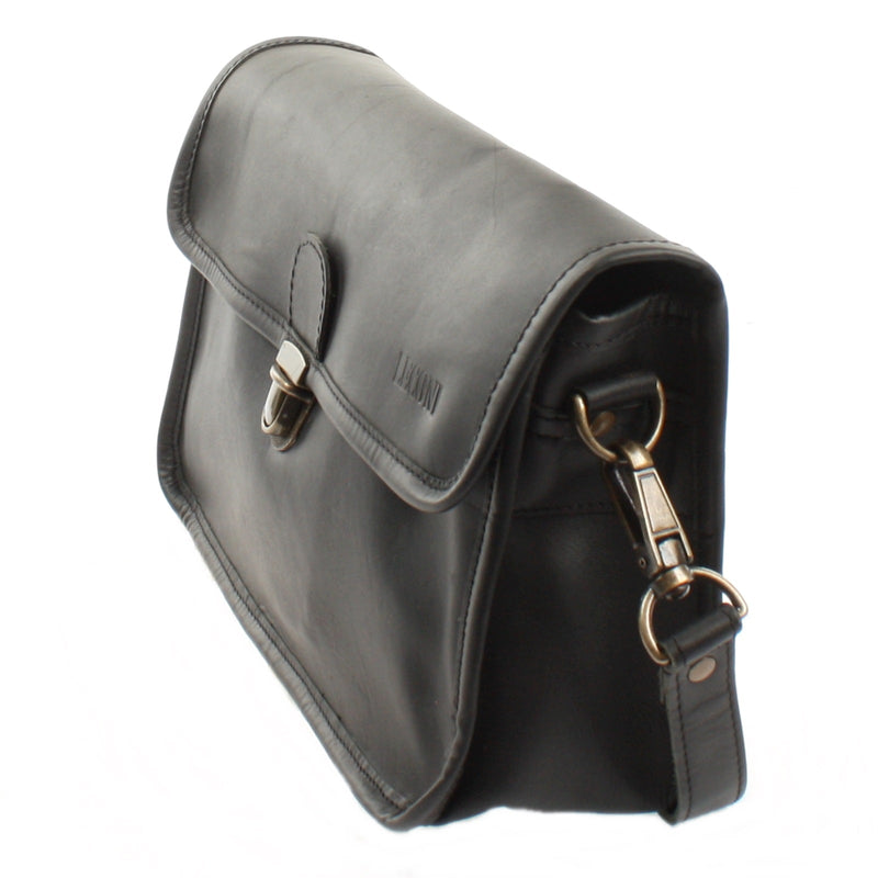 Leconi Schultertasche Umhängetasche Damen Leder gewachstes Rindsleder schwarz LE3044 Hotsell