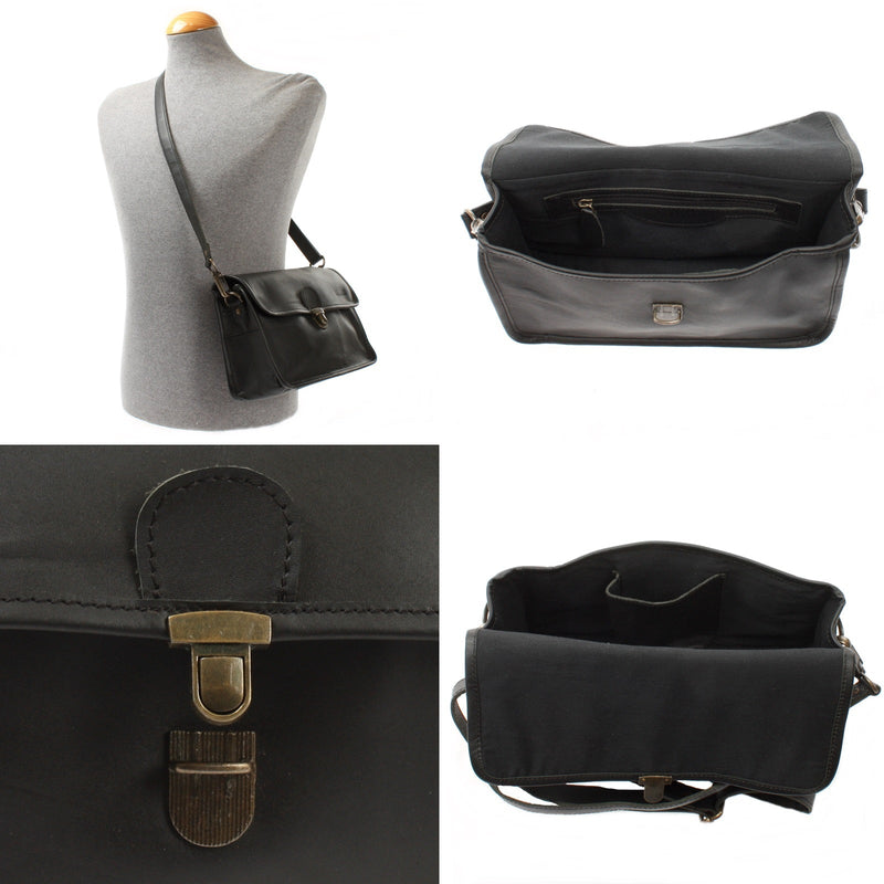 Leconi Schultertasche Umhängetasche Damen Leder gewachstes Rindsleder schwarz LE3044 Hotsell