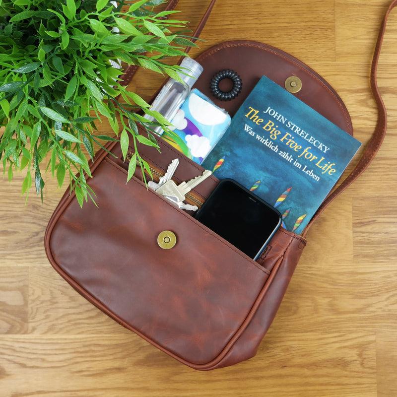 Leconi kleine Umhängetasche Ledertasche Damentasche Schultertasche Leder braun LE3047 im Angebot