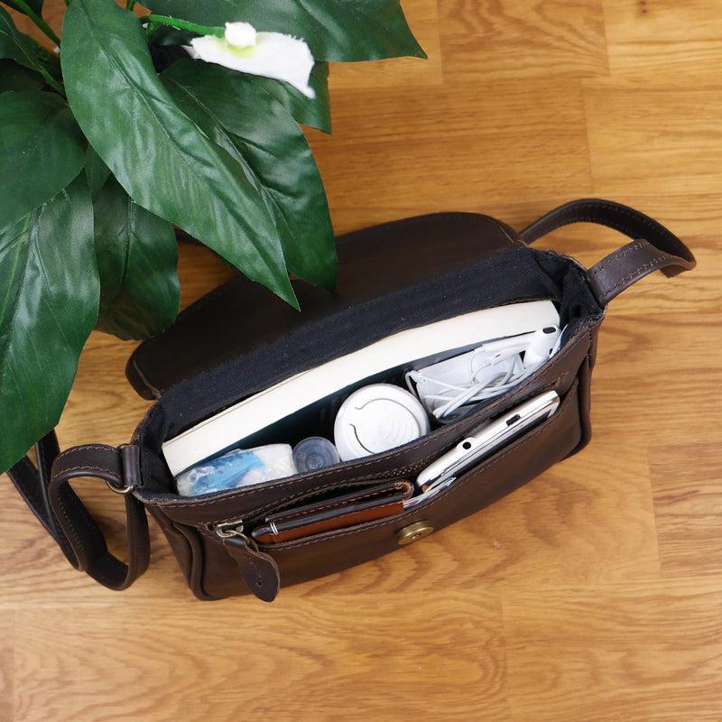 Leconi kleine Umhängetasche Ledertasche Leder dunkelbraun LE3047 Schlussverkauf