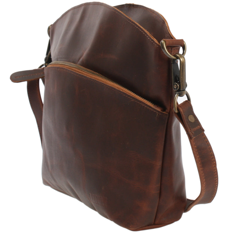 Leconi Umhängetasche Schultertasche Freizeittasche Leder braun LE3050 Fabrikverkauf