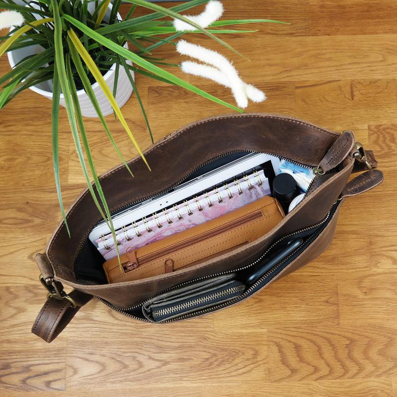 Leconi Umhängetasche Schultertasche Freizeittasche Leder schlamm LE3050 Meist gekauft