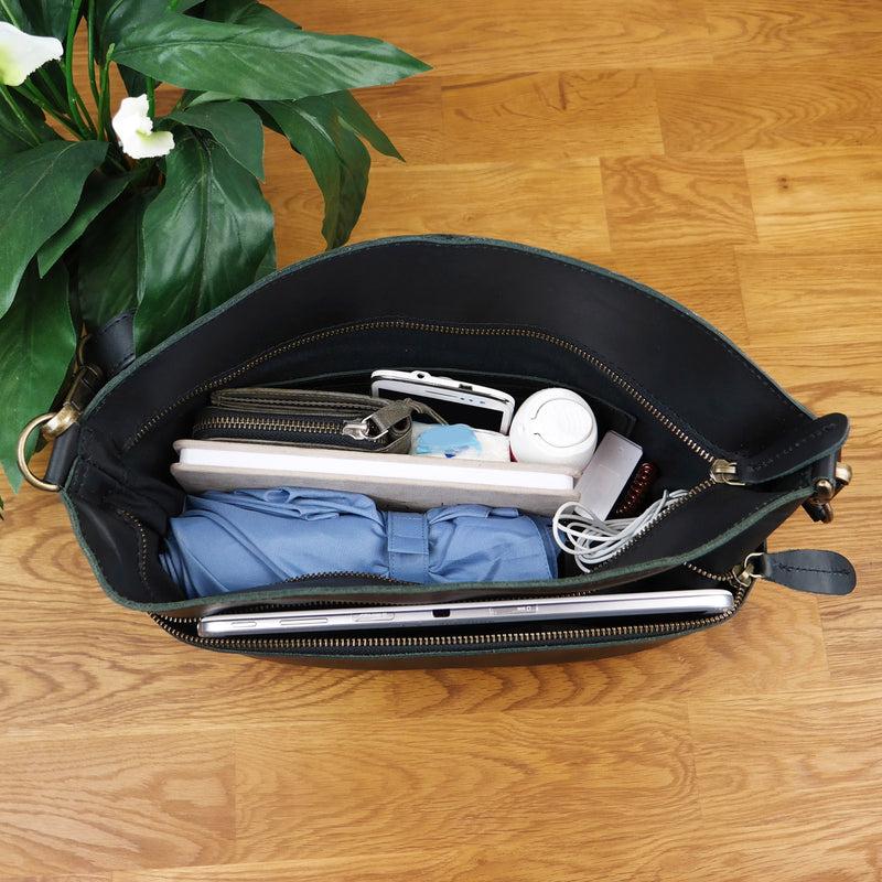 Leconi Umhängetasche Schultertasche Freizeittasche Leder schwarz LE3050 Blitzverkäufe
