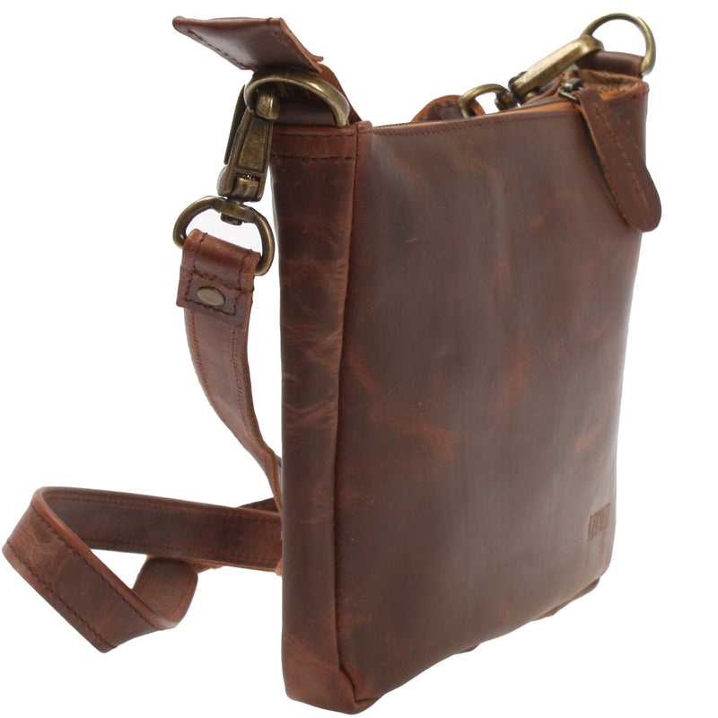 Leconi kleine Umhängetasche Damentasche Clutch Leder braun LE3051 Kostenloser Versand