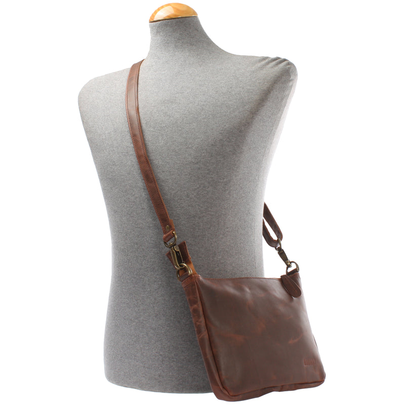 Leconi kleine Umhängetasche Damentasche Clutch Leder braun LE3051 Kostenloser Versand