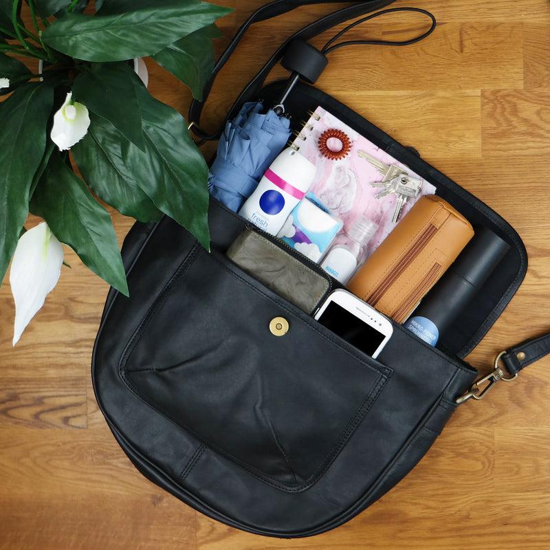 Leconi Umhängetasche Damen Schultertasche Damentasche Handtasche Leder schwarz LE3053 Limitierter Zeitrabatt