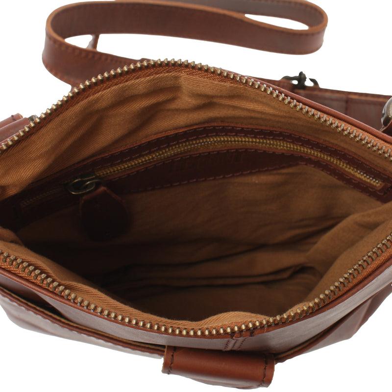 Leconi kleine Umhängetasche Damentasche Herrentasche Ledertasche braun LE3060 Fabrikpreis