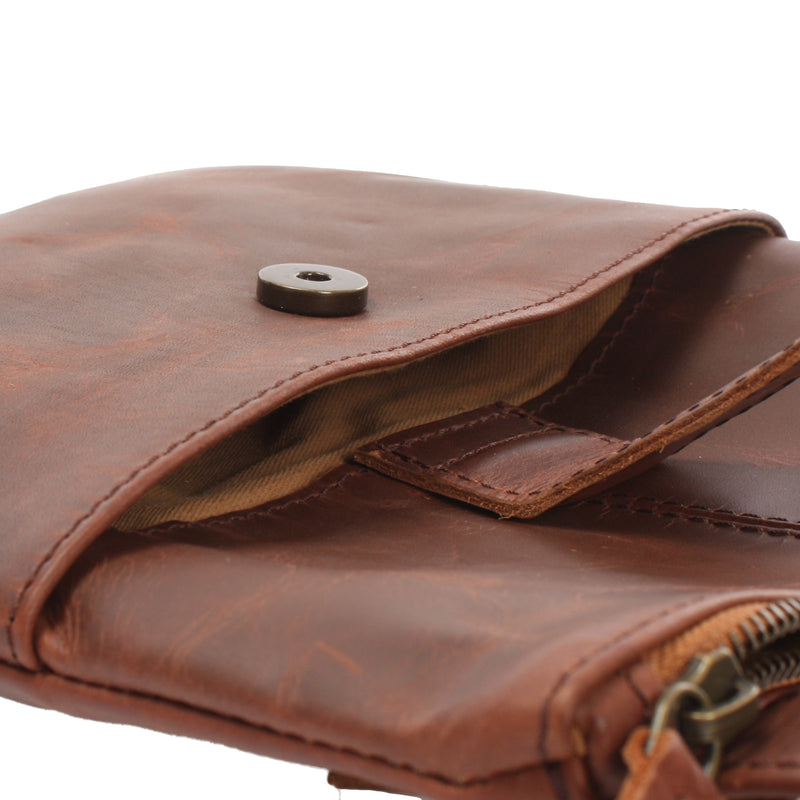 Leconi kleine Umhängetasche Damentasche Herrentasche Ledertasche braun LE3060 Fabrikpreis