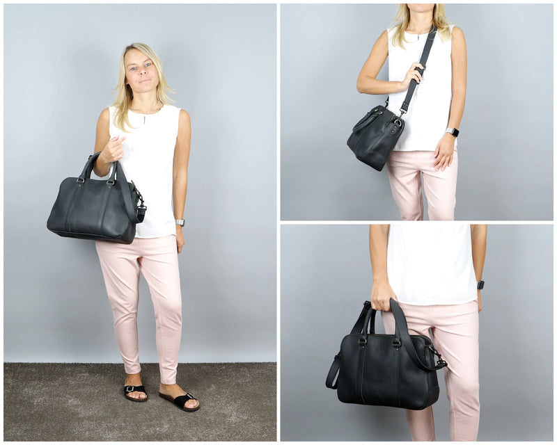 Leconi Umhängetasche Schultertasche Henkeltasche Damentasche Aktentasche Buisnesstasche Leder schwarz LE3065 Sonderangebot