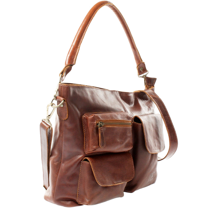 Leconi Schultertasche Umhängetasche Ledertasche Leder Damen braun LE0062 Rabatt