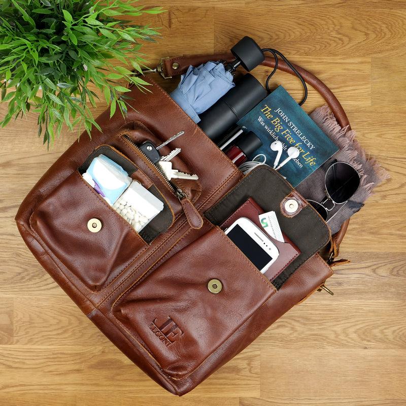 Leconi Schultertasche Umhängetasche Ledertasche Leder Damen braun LE0062 Rabatt