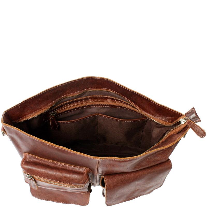 Leconi Schultertasche Umhängetasche Ledertasche Leder Damen braun LE0062 Rabatt