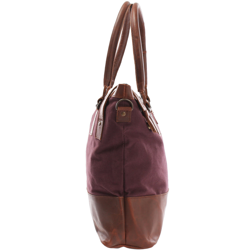 Leconi Schultertasche Handtasche kleiner Shopper Leder Canvas bordeaux LE0056 Günstig kaufen