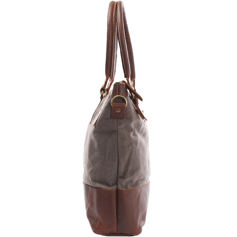 Leconi Schultertasche Handtasche kleiner Shopper Leder Canvas grau LE0056 Großer Ausverkauf