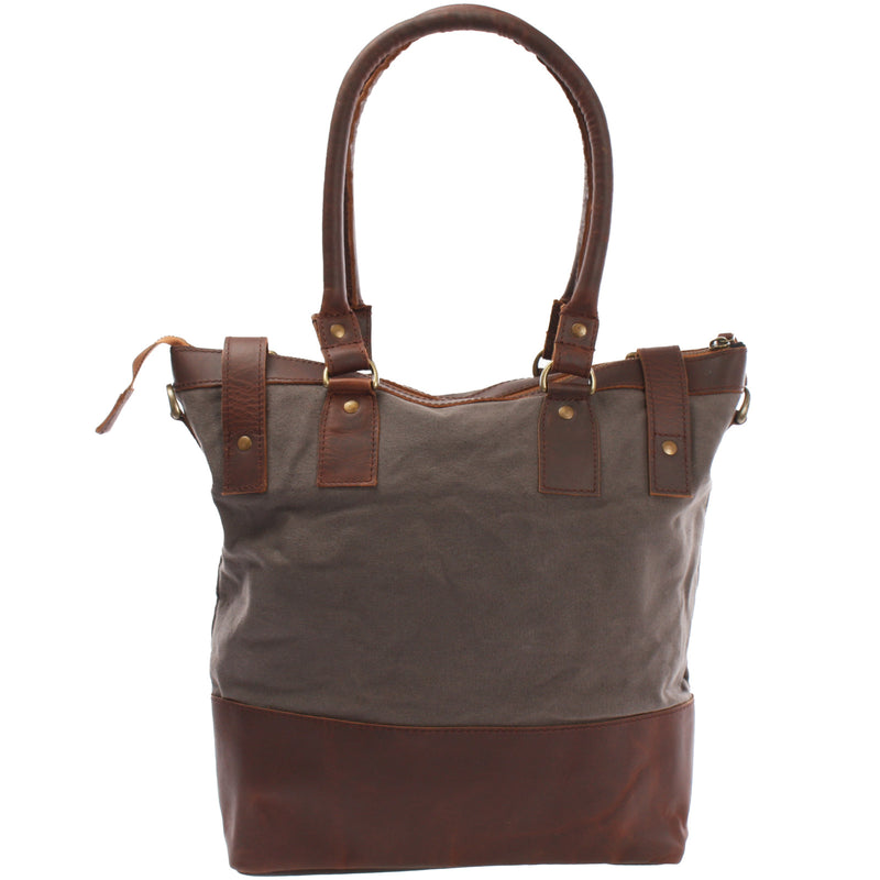 Leconi Schultertasche Handtasche kleiner Shopper Leder Canvas grau LE0056 Großer Ausverkauf