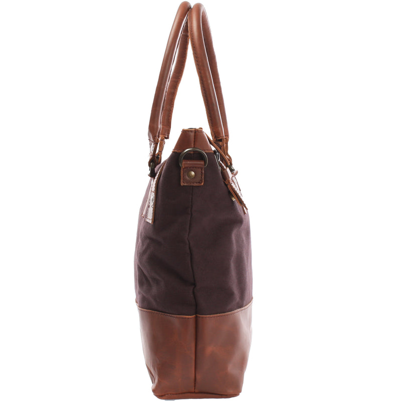 Leconi Schultertasche Handtasche kleiner Shopper Leder Canvas mokka LE0056 Flash Sale