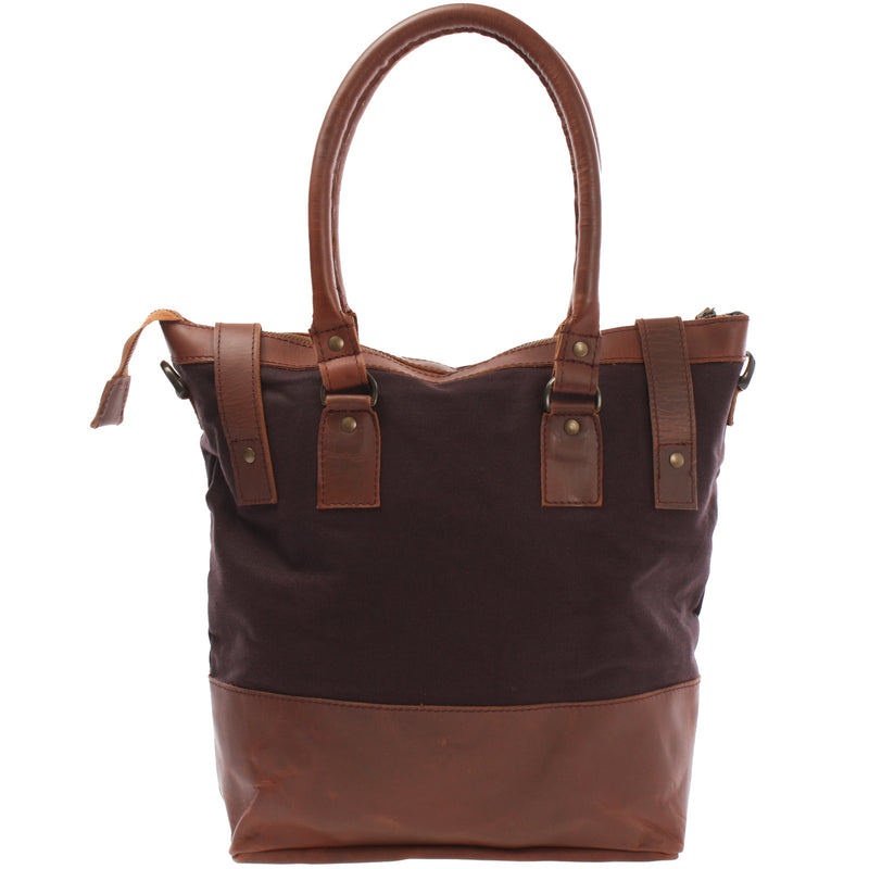 Leconi Schultertasche Handtasche kleiner Shopper Leder Canvas mokka LE0056 Flash Sale
