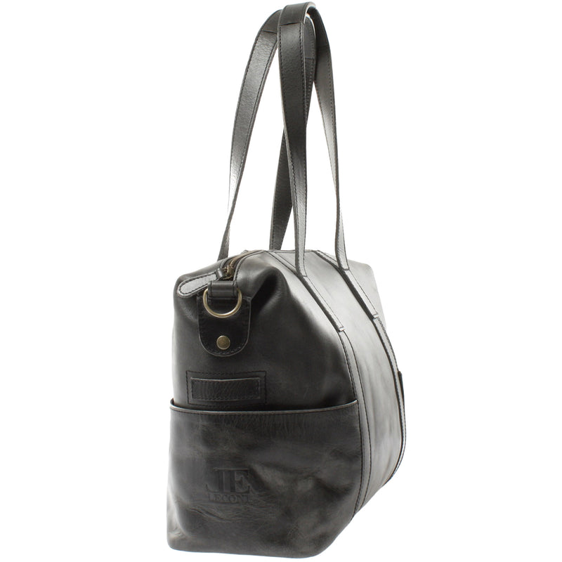 Leconi Shopper Schultertasche Henkeltasche Damen Handtasche Leder dunkelgrau LE0061 Begrenztes Angebot