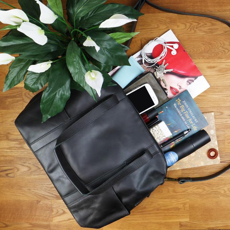 Leconi Shopper Schultertasche Henkeltasche Damen Handtasche Leder dunkelgrau LE0061 Begrenztes Angebot