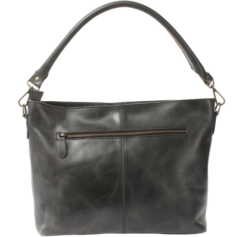 Leconi Schultertasche Umhängetasche Ledertasche Leder Damen dunkelgrau LE0062 Online Shopping