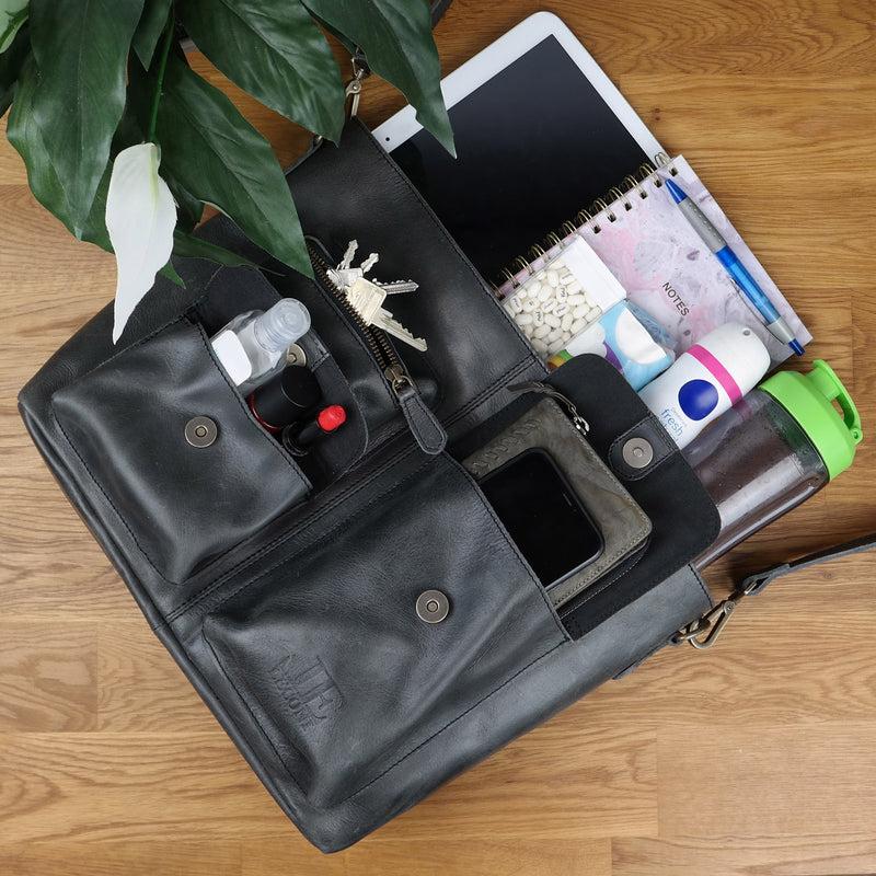 Leconi Schultertasche Umhängetasche Ledertasche Leder Damen dunkelgrau LE0062 Online Shopping
