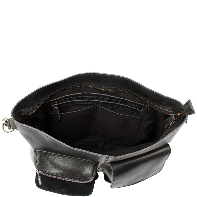 Leconi Schultertasche Umhängetasche Ledertasche Leder Damen dunkelgrau LE0062 Online Shopping