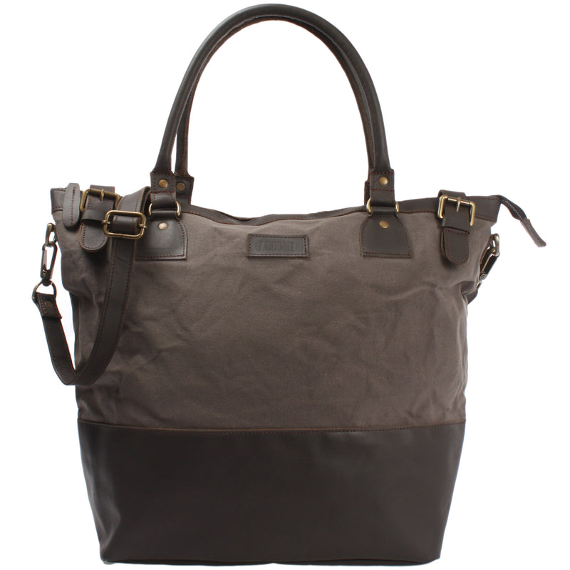 Leconi XXL Shopper Schultertasche Beuteltasche Leder Canvas grau LE2005 Exklusivangebot